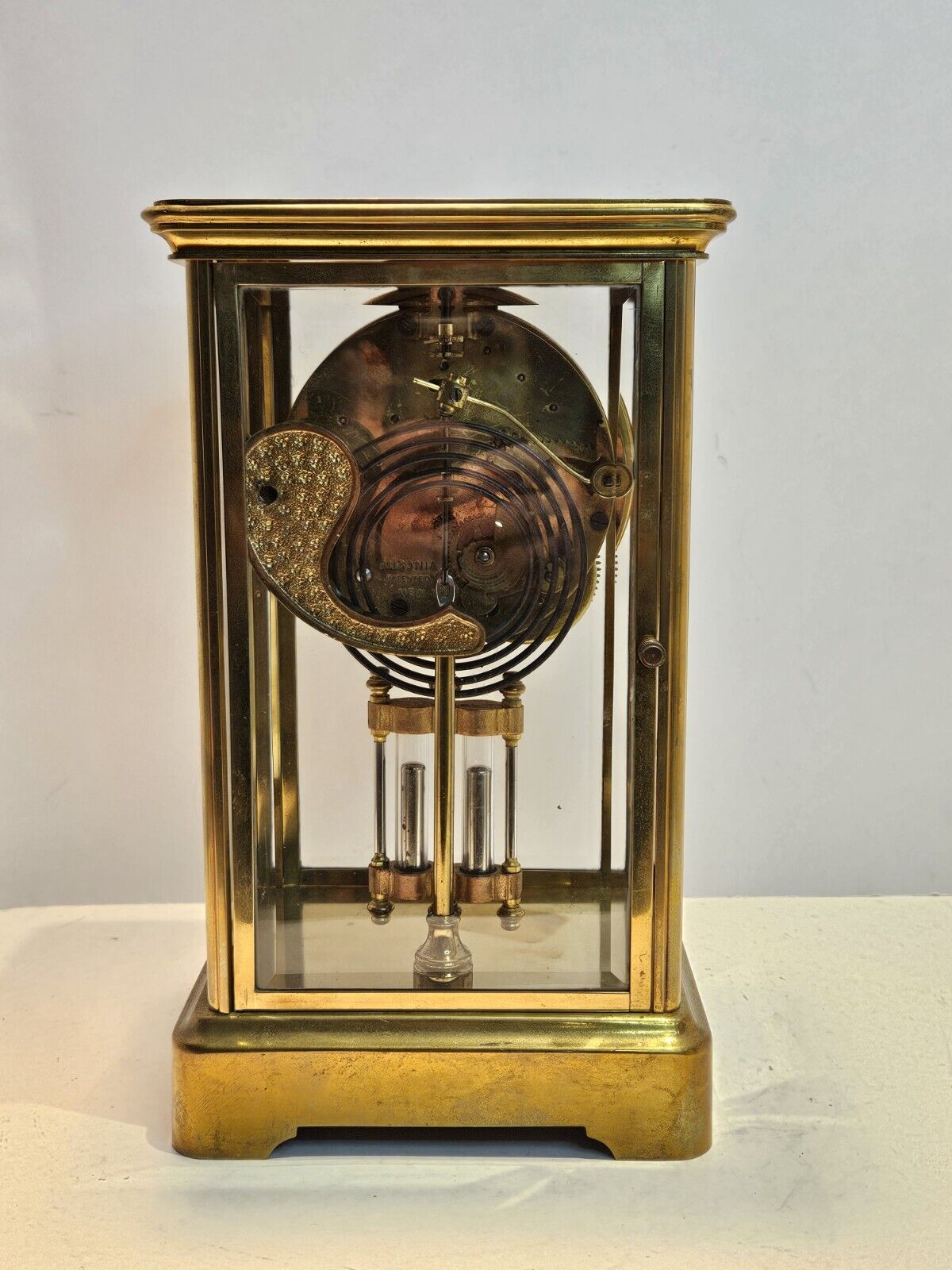 ANSONIA Victorian Brass & Glass Crystal Regulator Clock