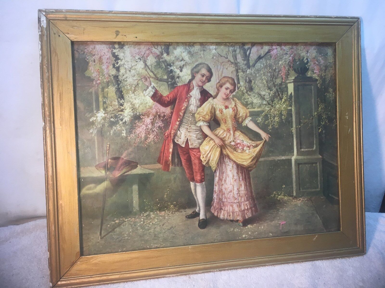 1900s Litho Print in Frame - The Garden 21" x 17
