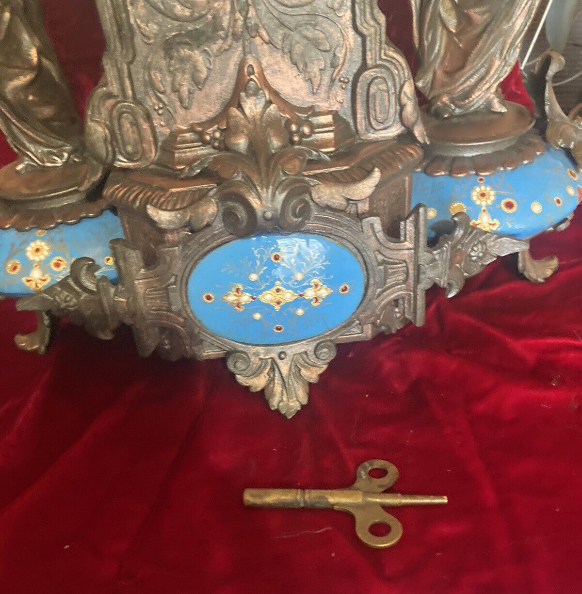 French Mantle Clock Antique 1800s Porcelain W/key