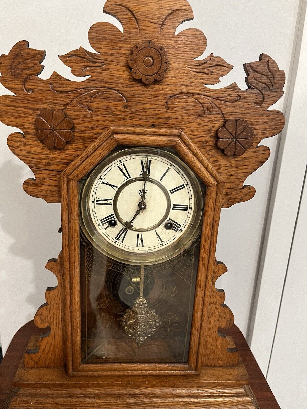 Restored 1800's Waterbury Victorian Shelf Mantel Clock Oak