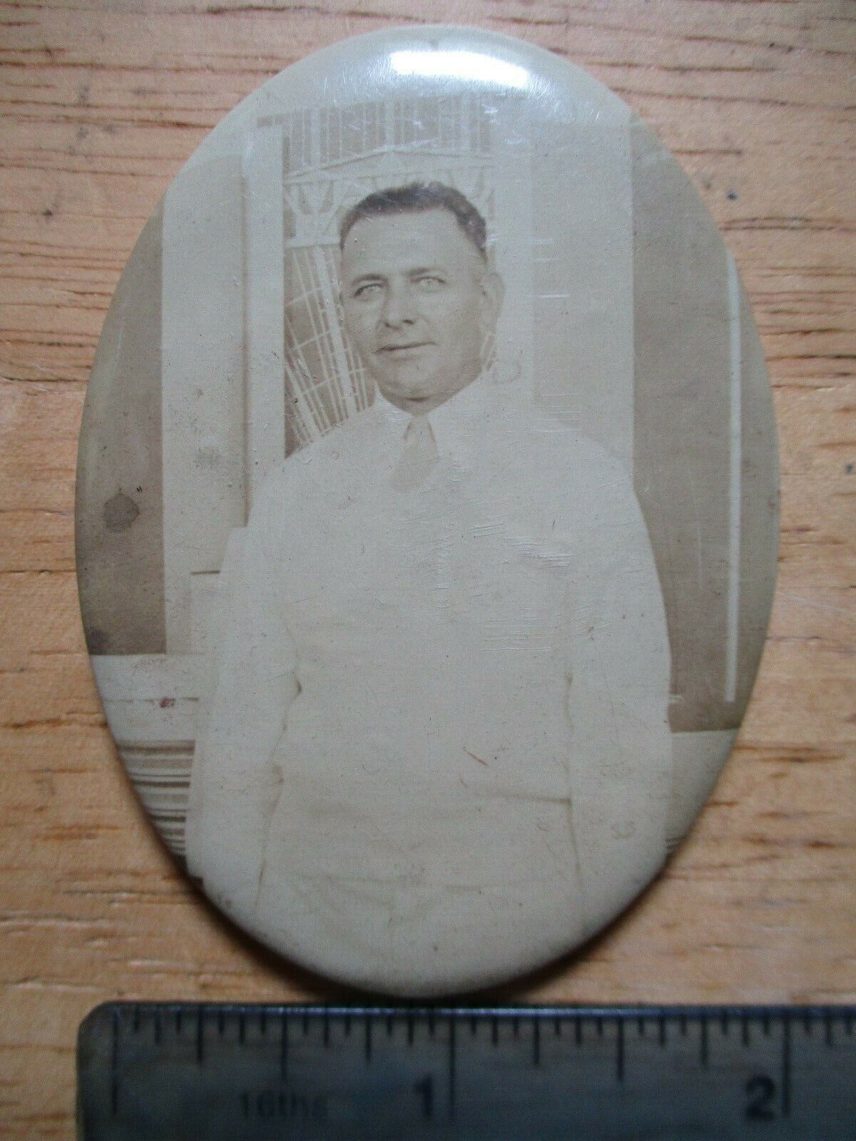 Vintage Celluloid Photo Hand Pocket Oval Mirror, Man
