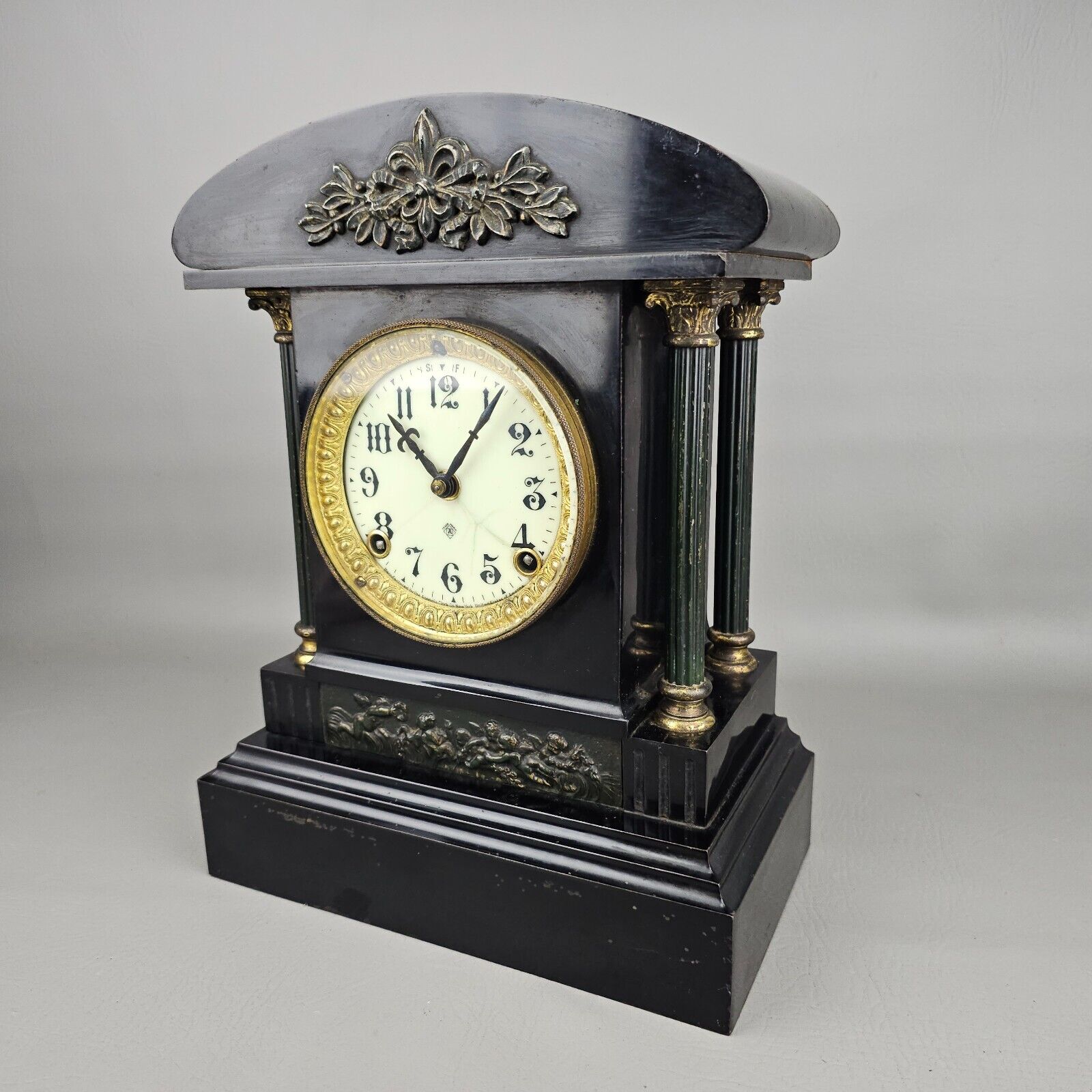 Antique Ansonia Heavy Mantle Clock with Columns/Pendulum