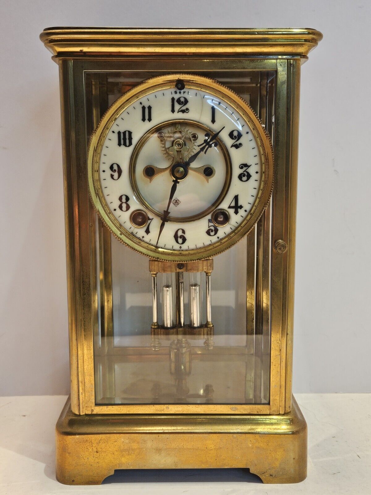 ANSONIA Victorian Brass & Glass Crystal Regulator Clock