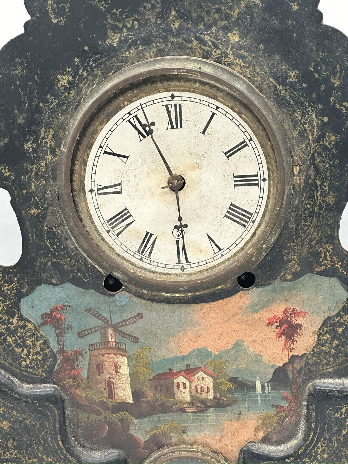 1800s American clock company cast iron mantle with gilt