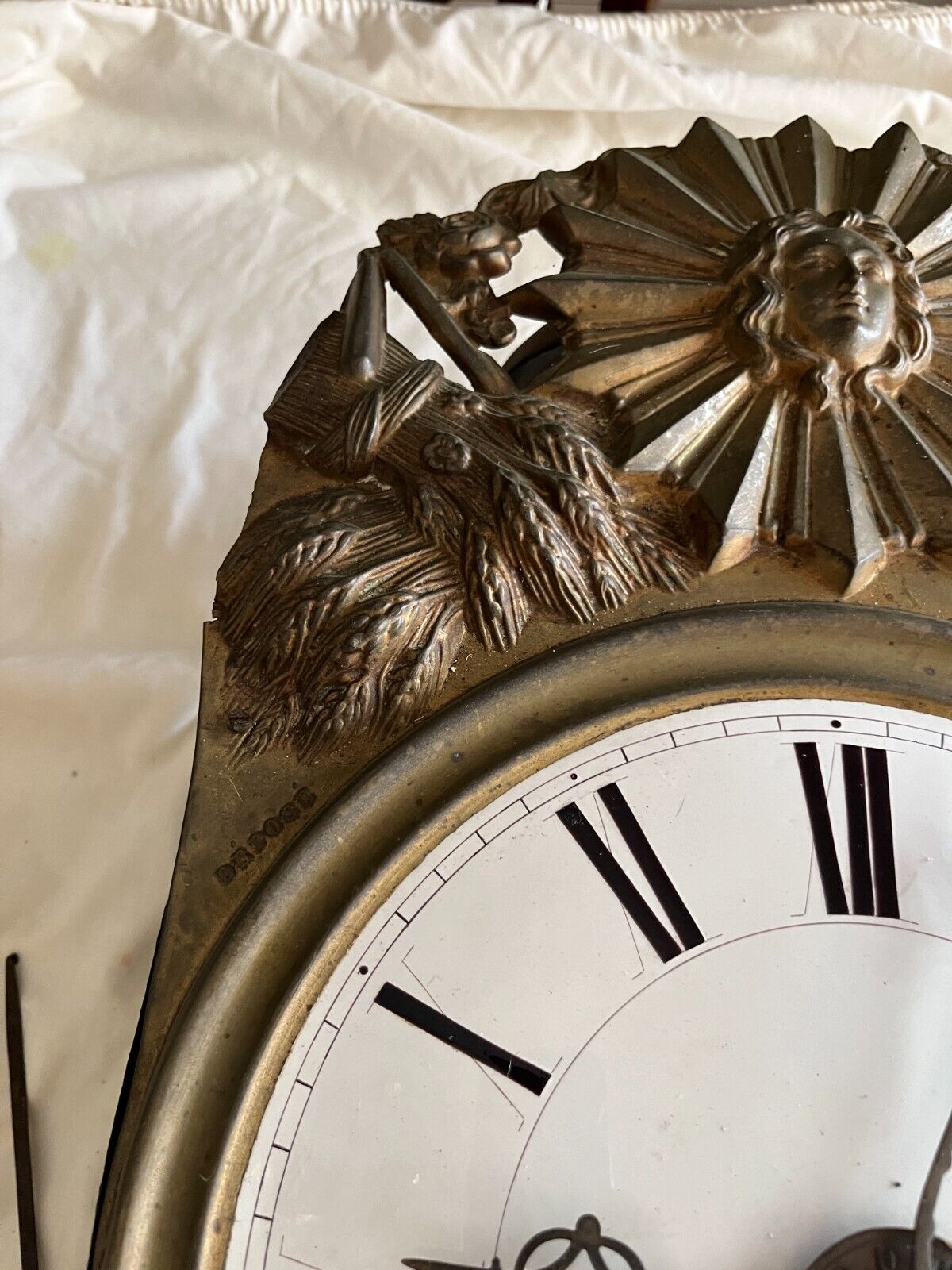 French Baroque Copper Pendulum with Porcelain Clock Face