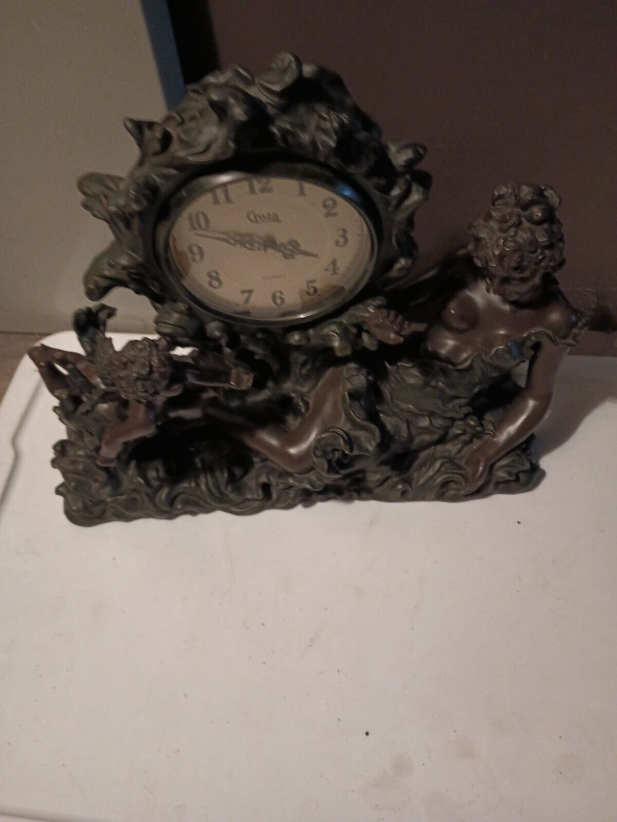 Rococo Style Mantel Clock with Cherub Putti Carvings