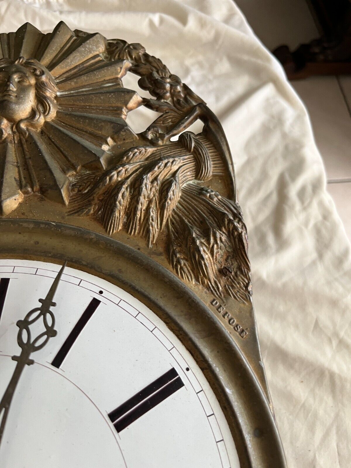 French Baroque Copper Pendulum with Porcelain Clock Face