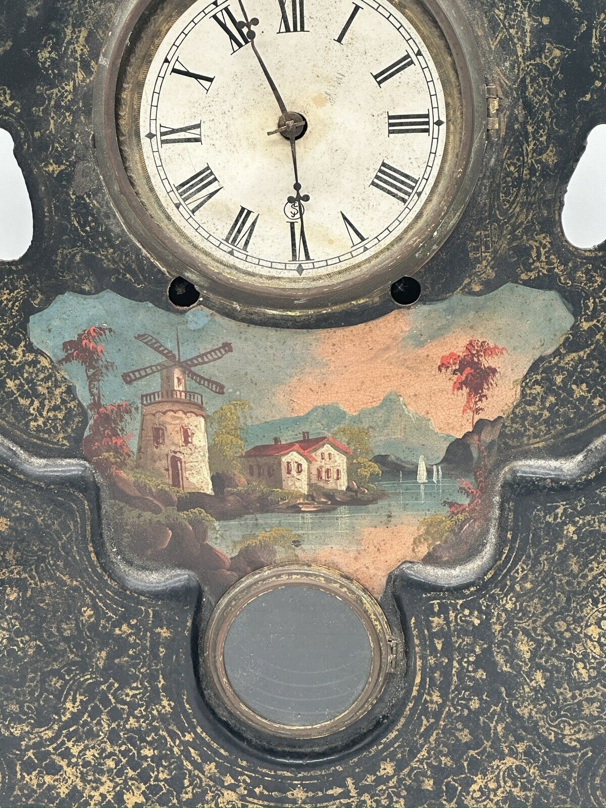 1800s American clock company cast iron mantle with gilt