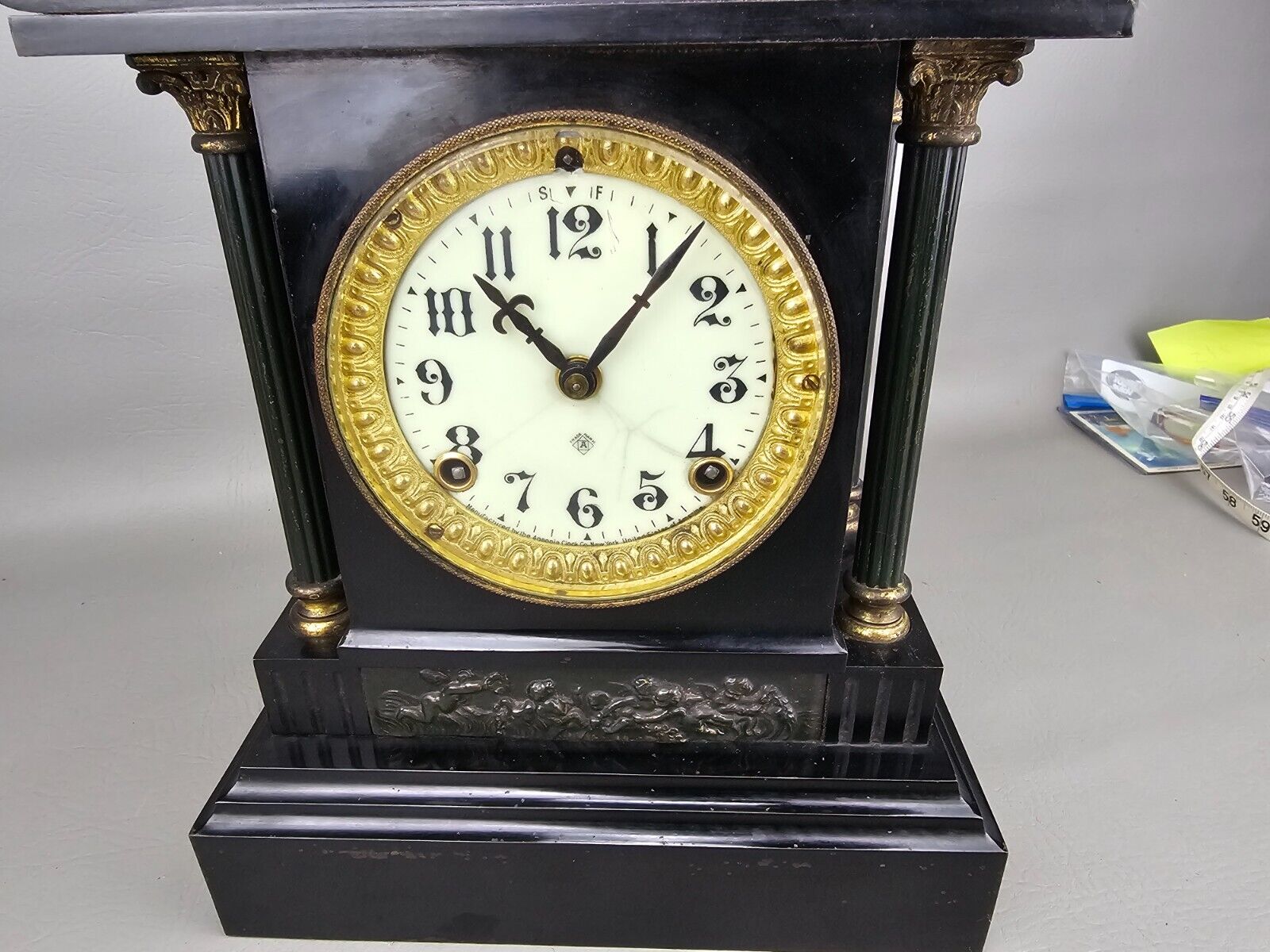 Antique Ansonia Heavy Mantle Clock with Columns/Pendulum