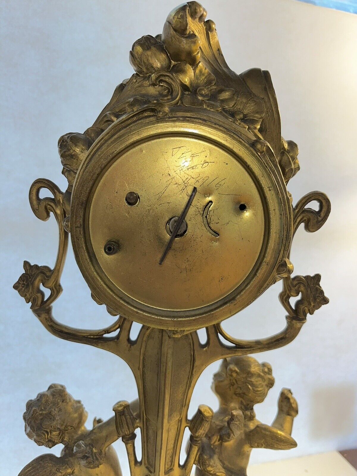 Art Nouveau Gilt Bronze Clock Figural Cherub Putti
