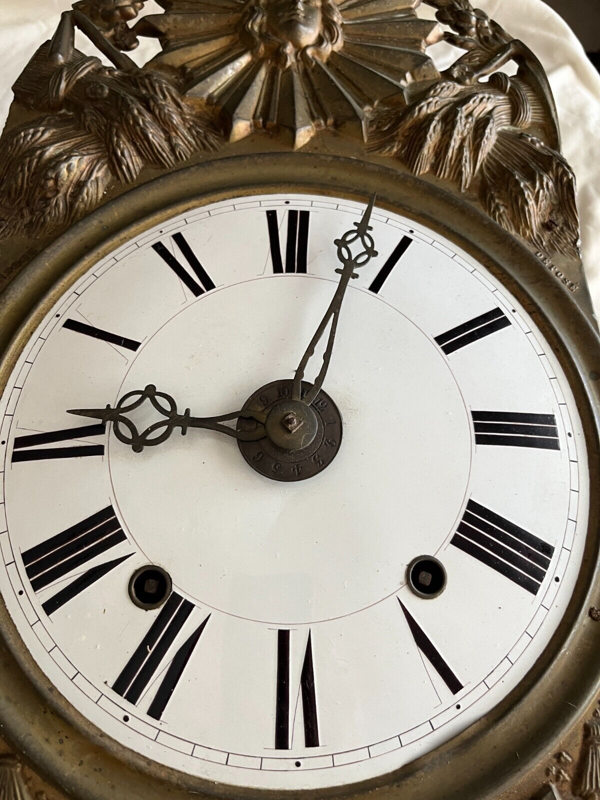 French Baroque Copper Pendulum with Porcelain Clock Face