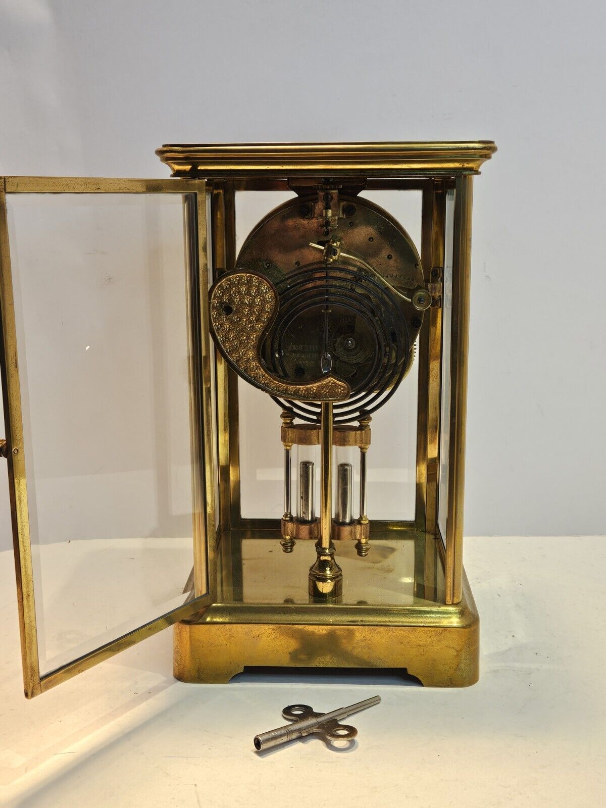 ANSONIA Victorian Brass & Glass Crystal Regulator Clock