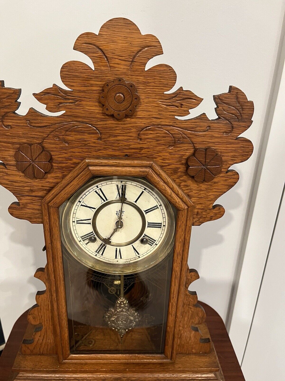 Restored 1800's Waterbury Victorian Shelf Mantel Clock Oak