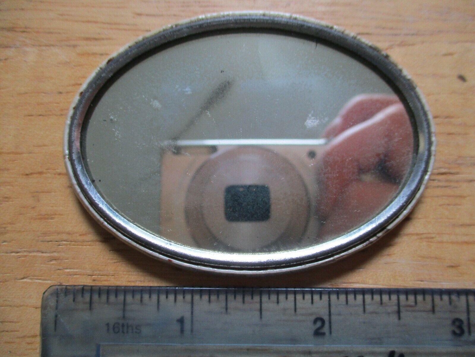 Vintage Celluloid Photo Hand Pocket Oval Mirror, Man