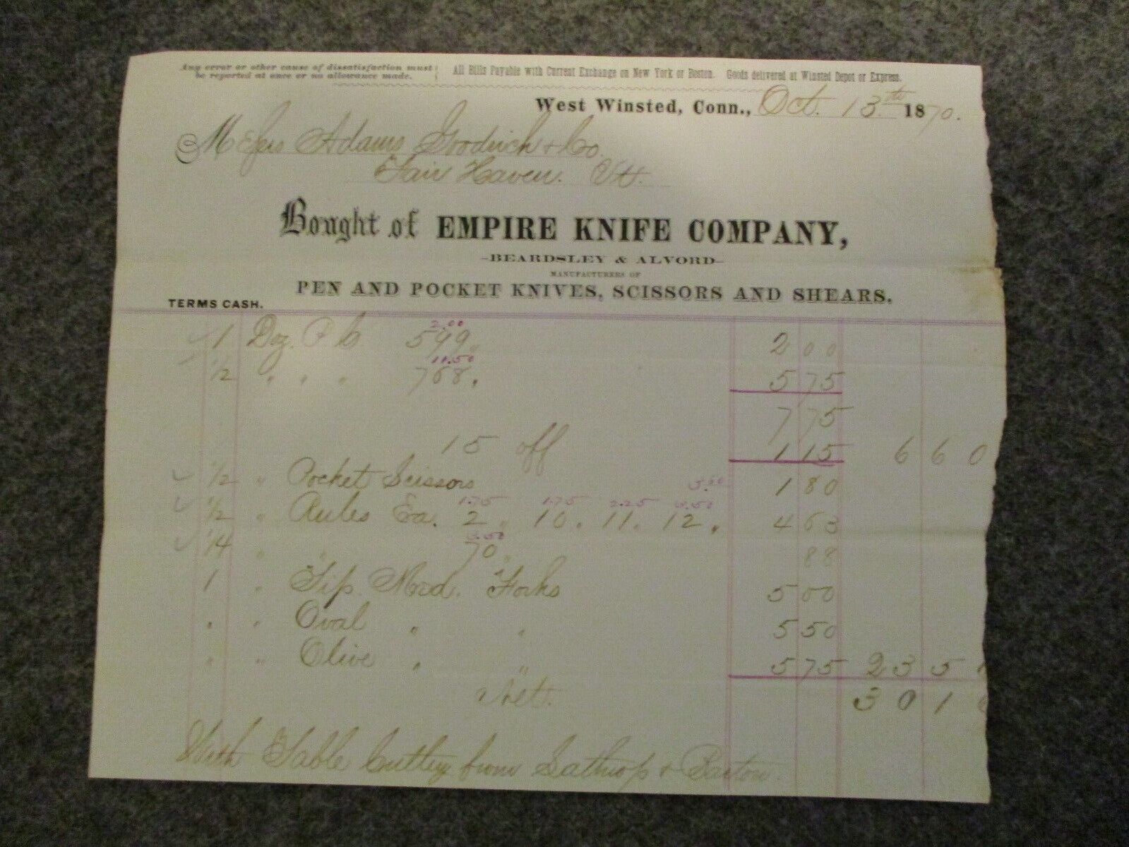 1800s antique lot: knives, clocks, jewelry, receipts, Indian logos