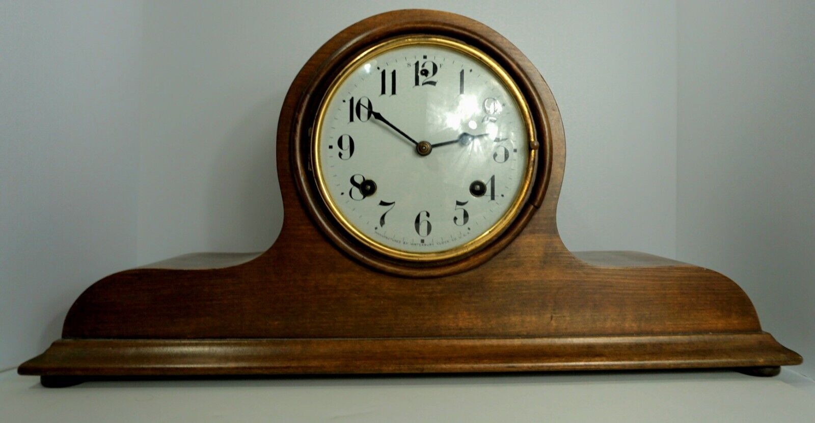 Late 1800s Mahogany Waterbury Mantle Clock, Time & Strike