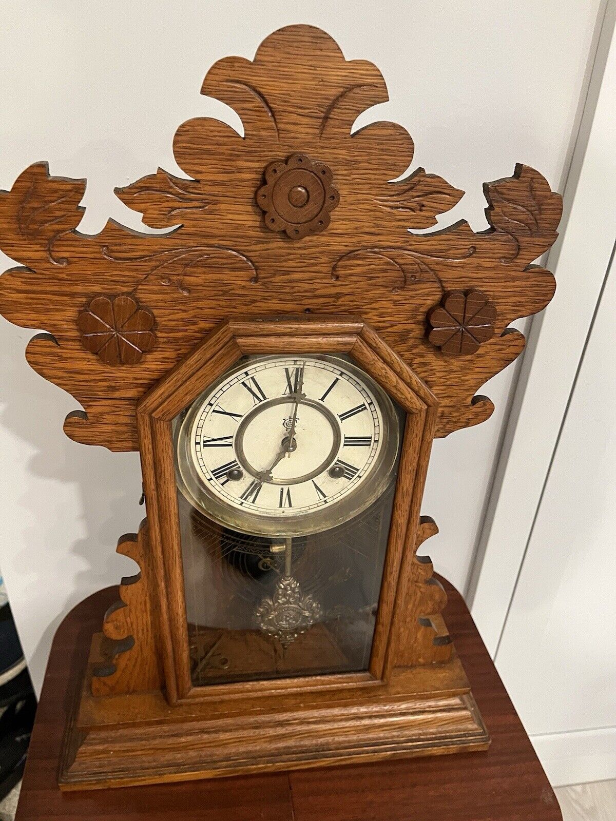 Restored 1800's Waterbury Victorian Shelf Mantel Clock Oak