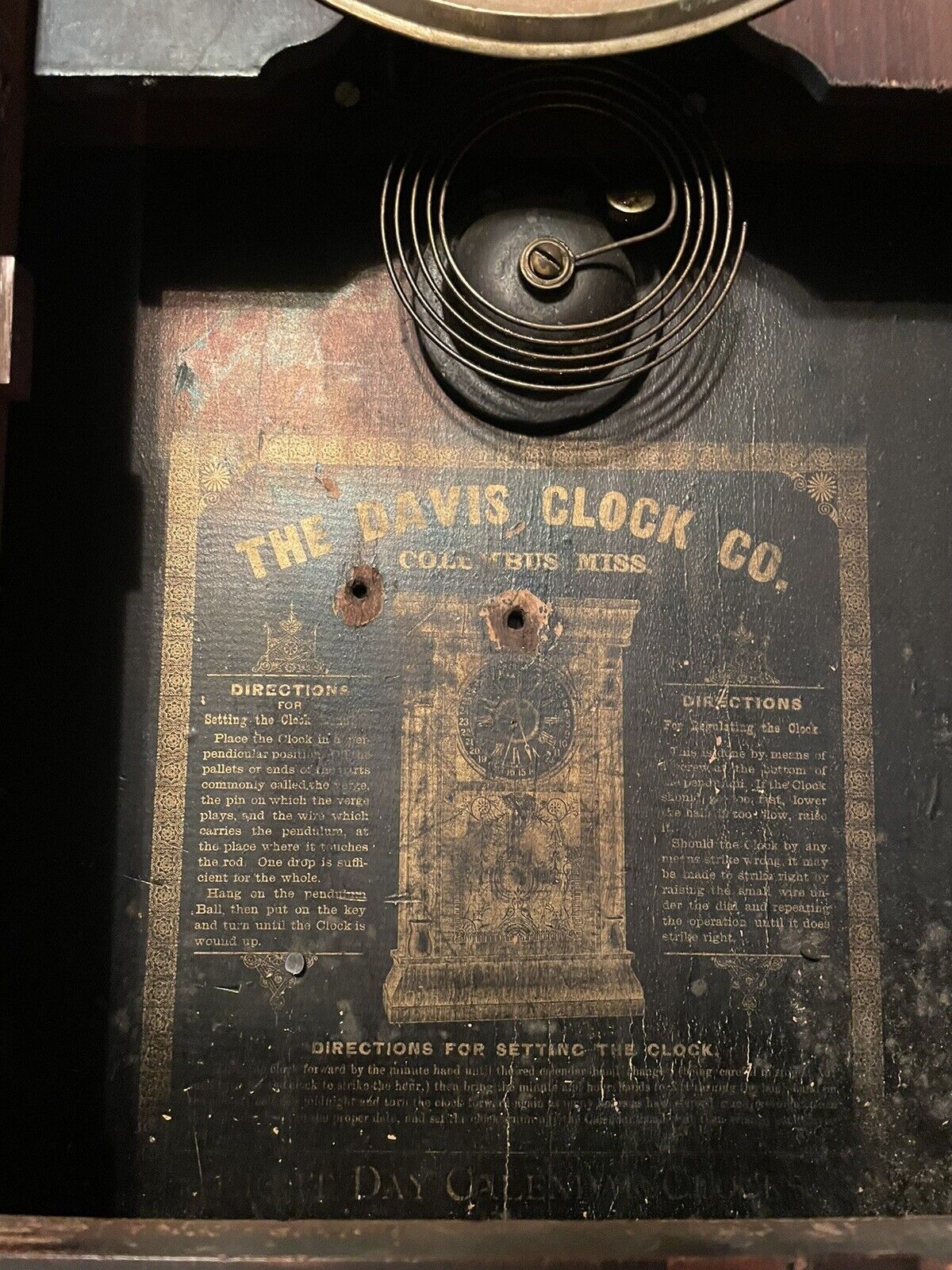 Late 1800s Antique Davis Clock Co. Columbus, Mississippi