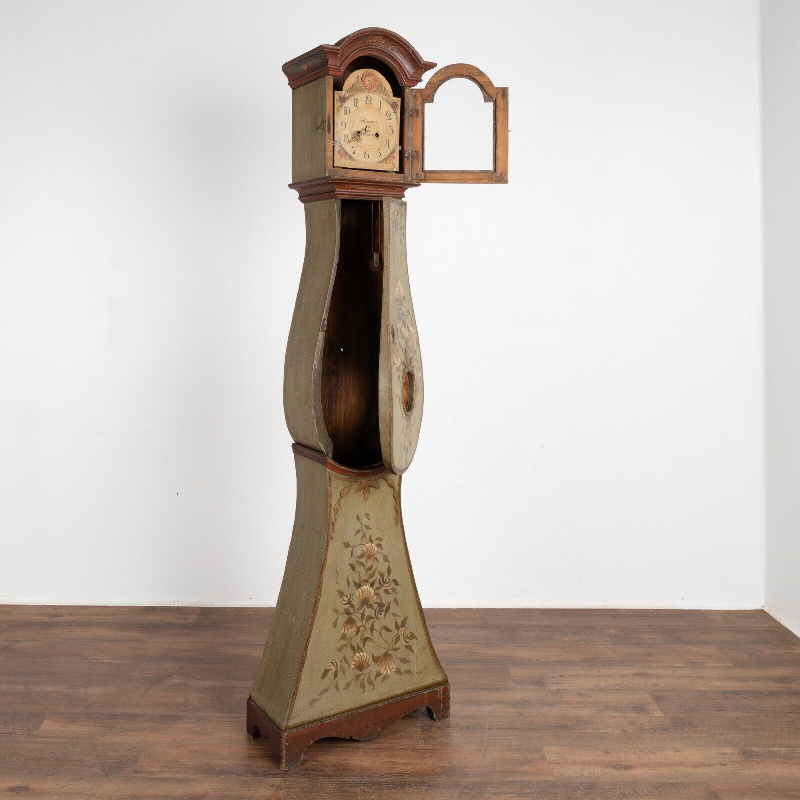 1787 Swedish Mora Grandfather Clock with Original Green Paint