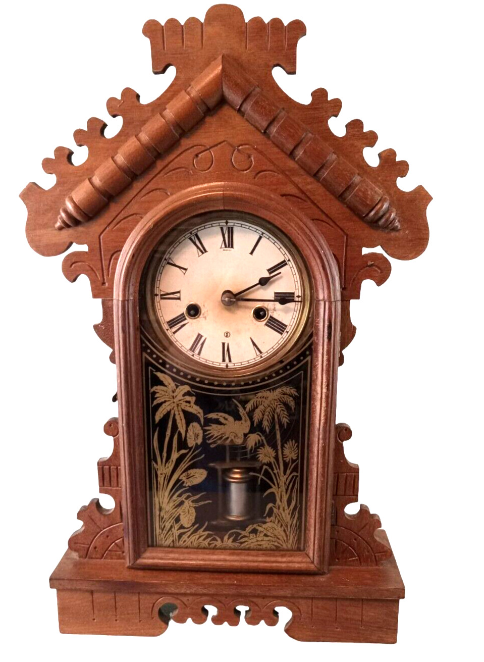 1800's E.N. WELCH Carved Oak Victorian Mantel Clock