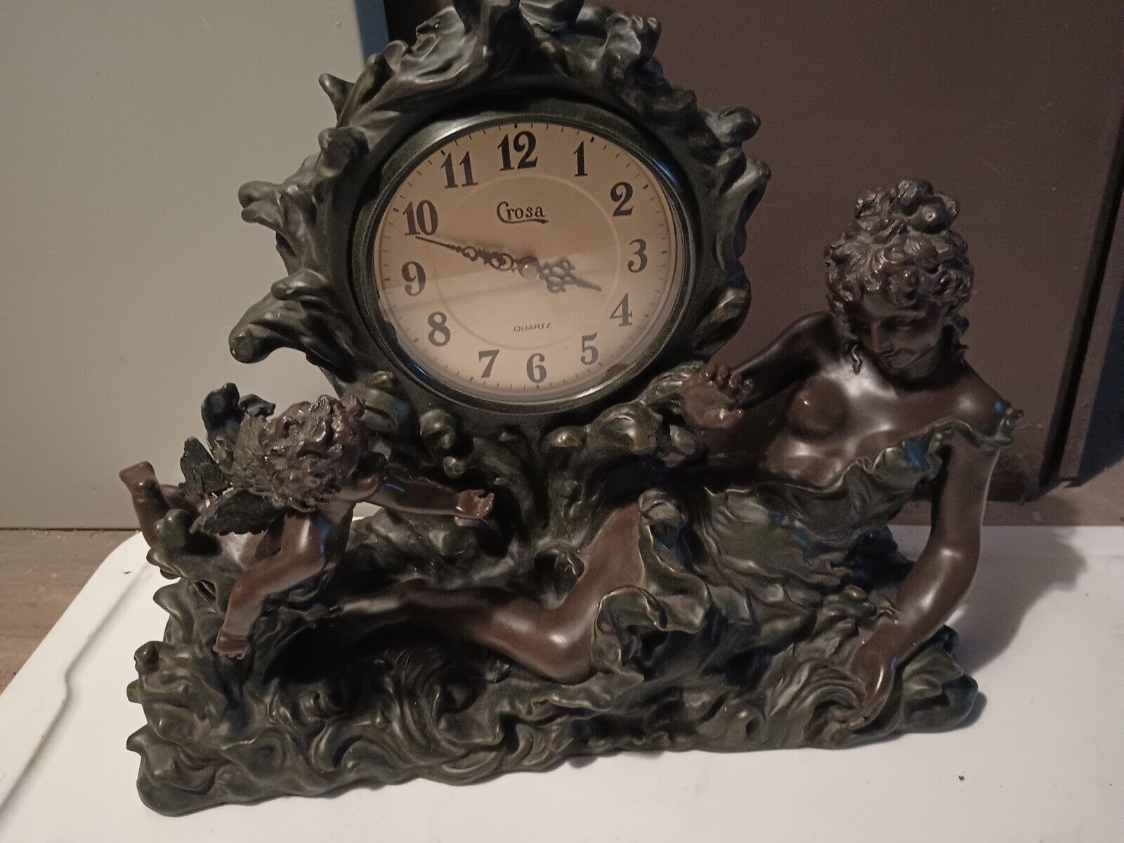 Rococo Style Mantel Clock with Cherub Putti Carvings