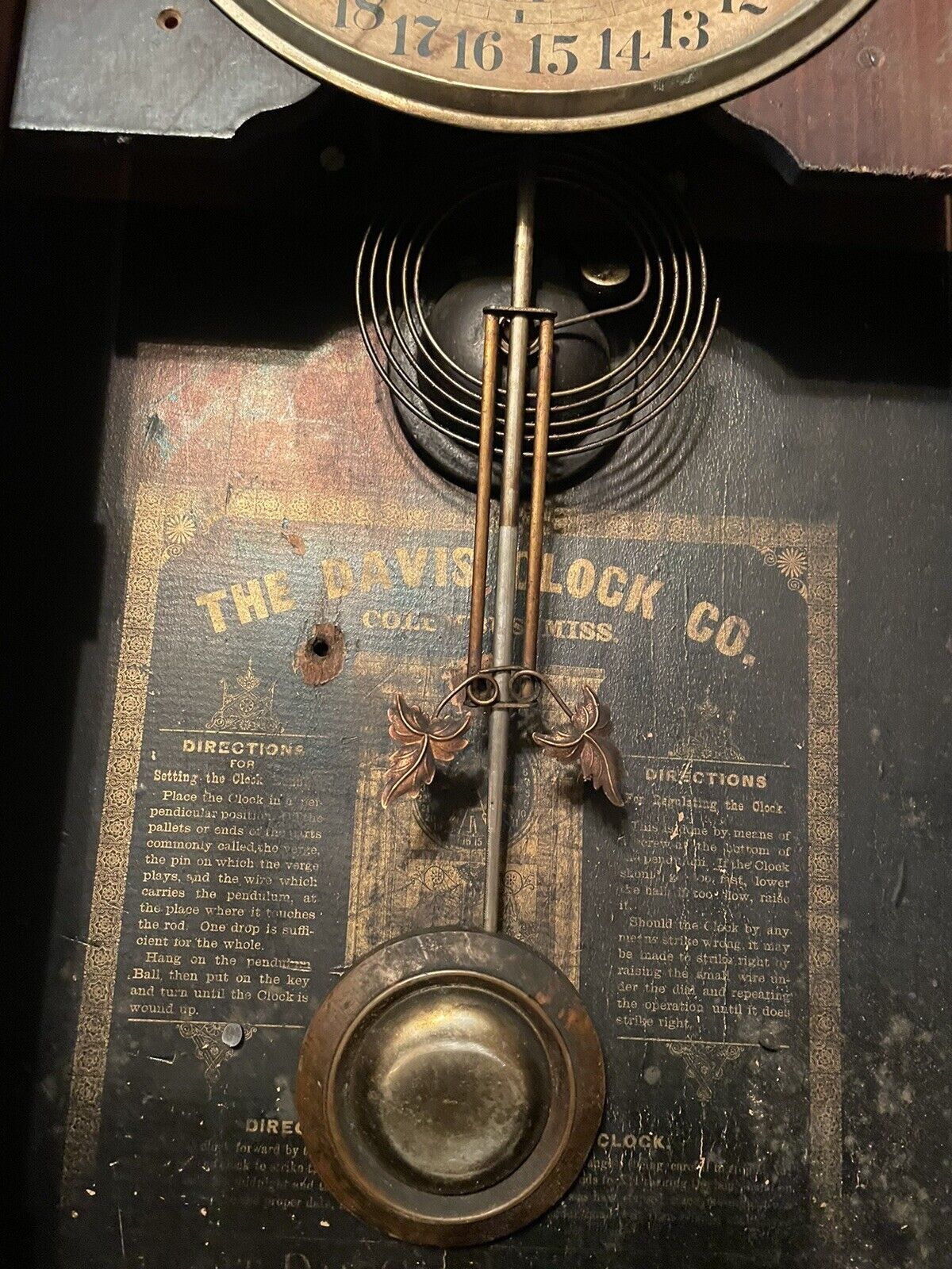 Late 1800s Antique Davis Clock Co. Columbus, Mississippi