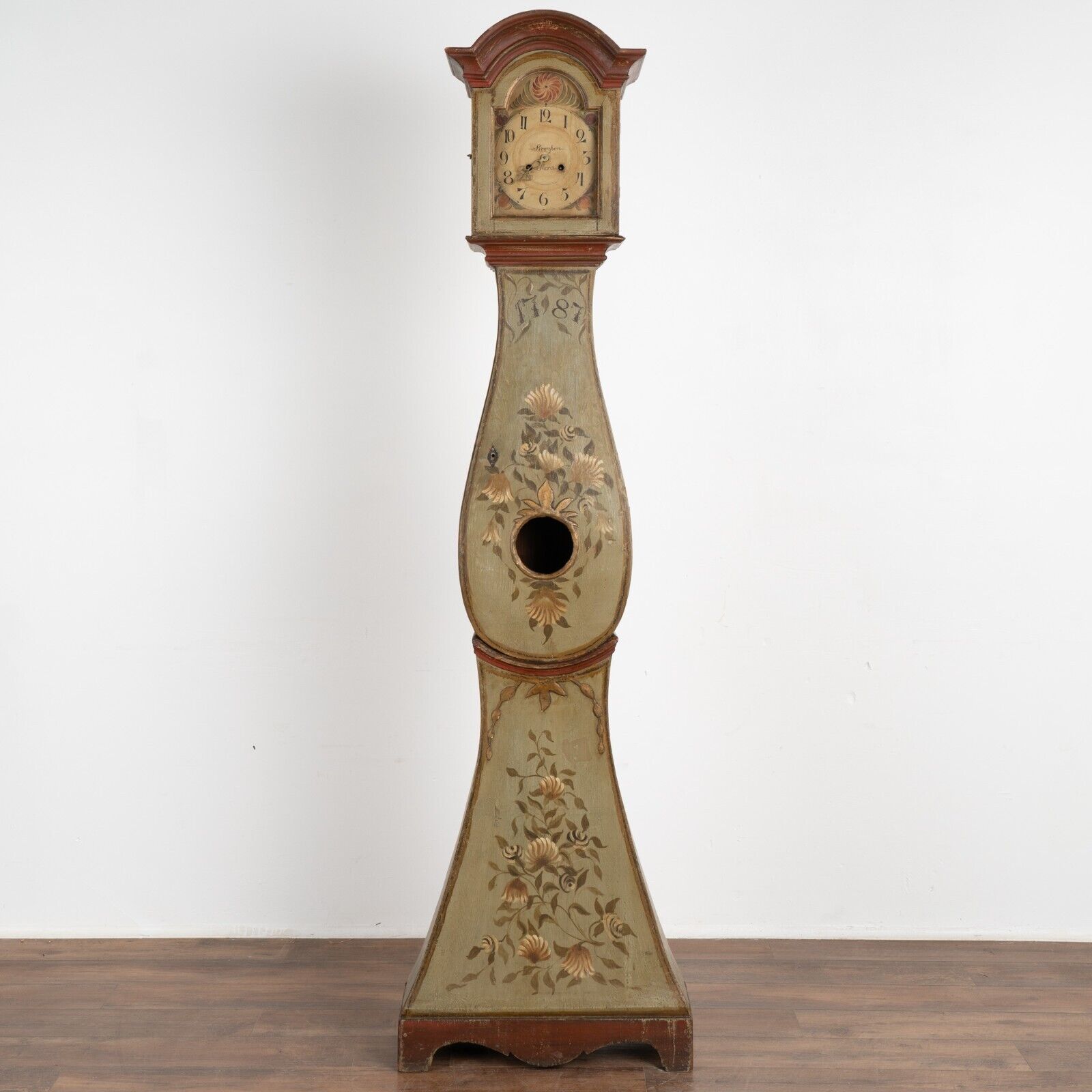 1787 Swedish Mora Grandfather Clock with Original Green Paint