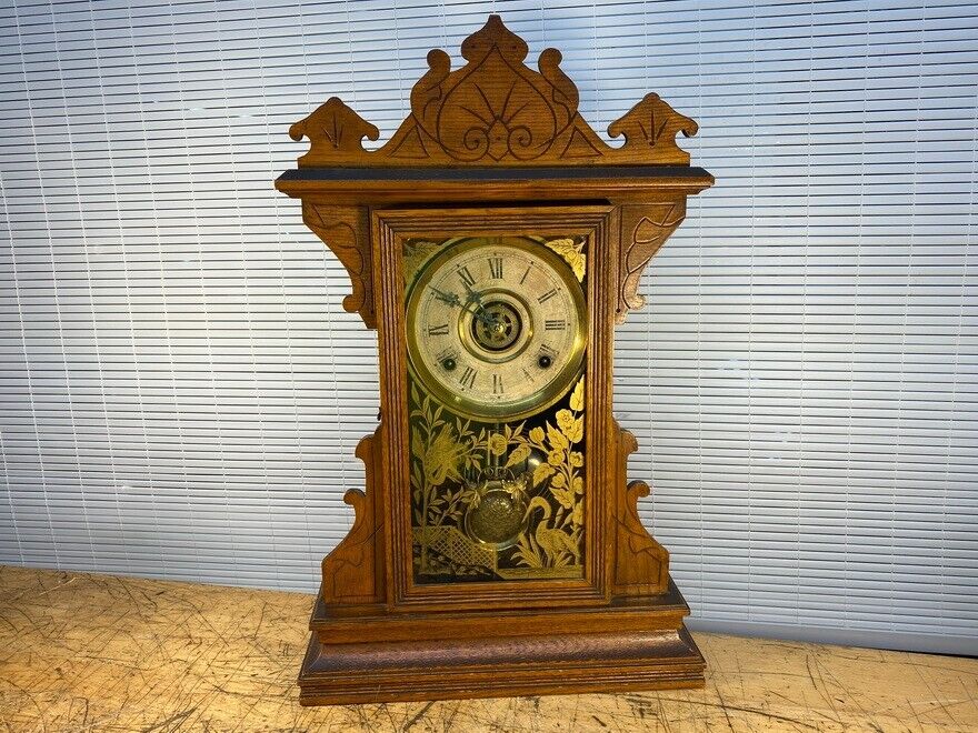 1800s Gilbert Clock Company Kitchen Clock with Time Strike, Alarm