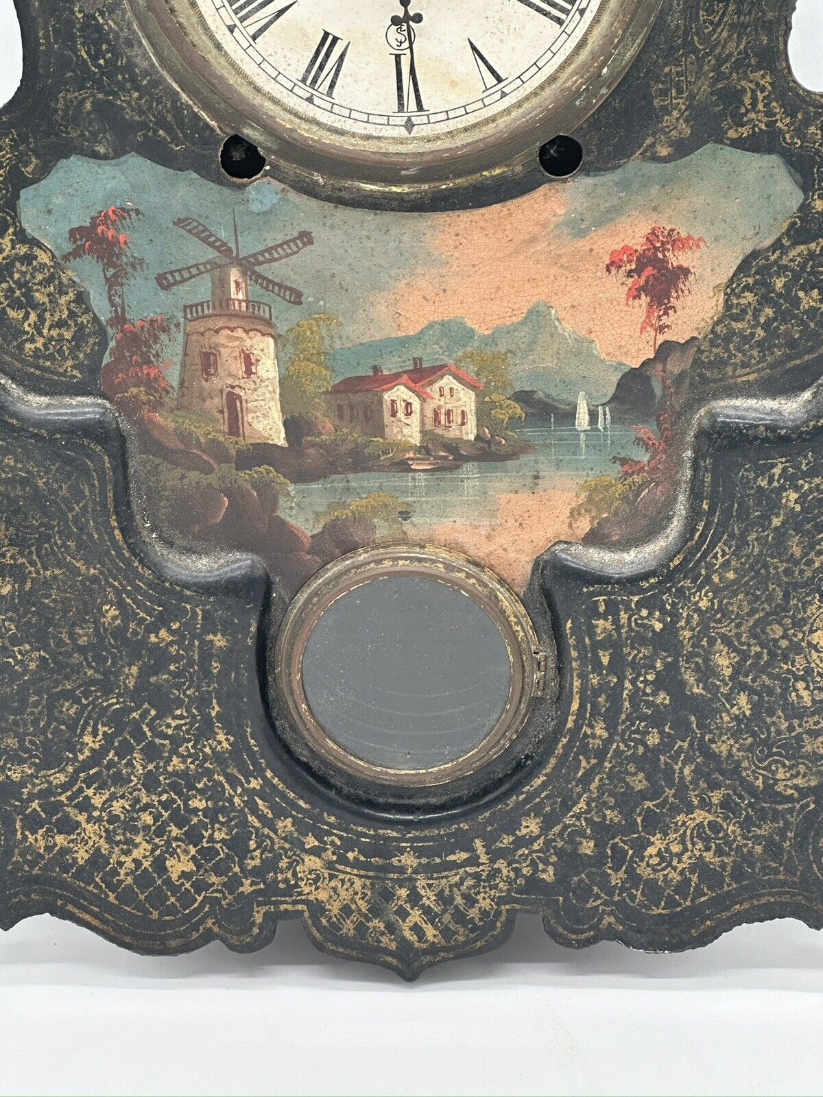 1800s American clock company cast iron mantle with gilt