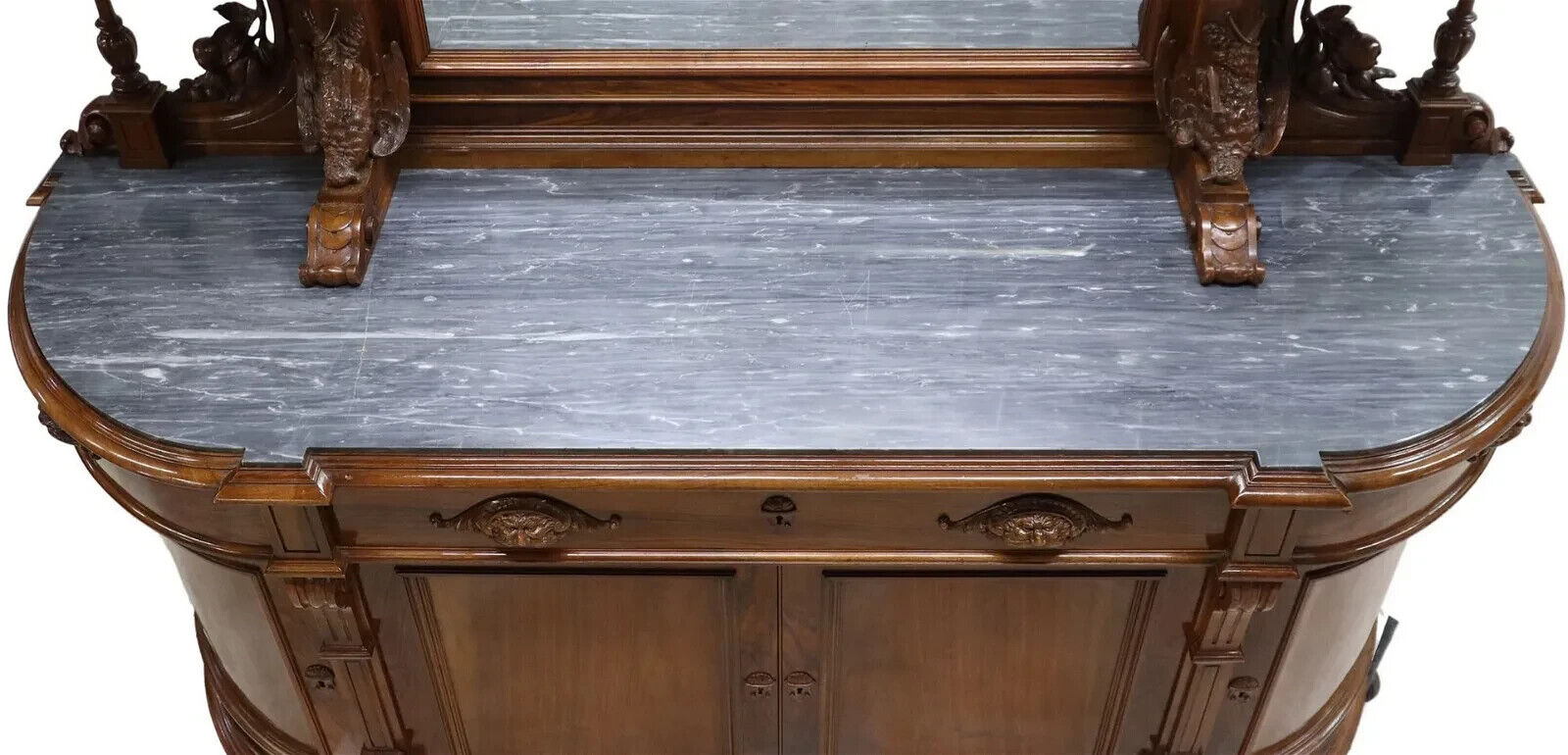 Monumental Mirrored Carved Wood Renaissance Revival Sideboard