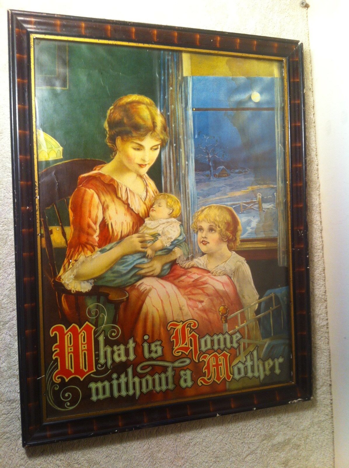 1900s Litho Print in Antique Frame - Mother and Child