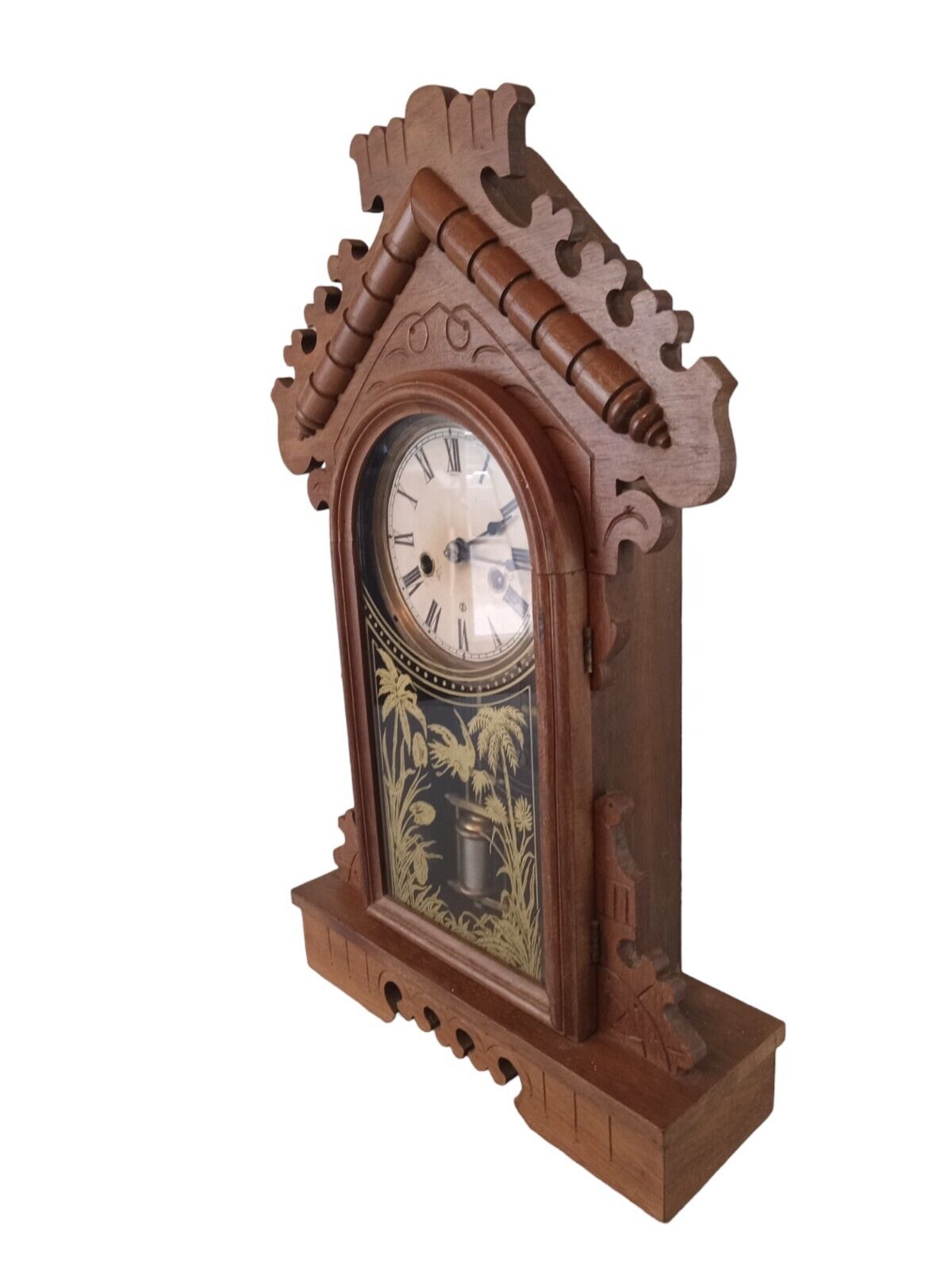 1800's E.N. WELCH Carved Oak Victorian Mantel Clock