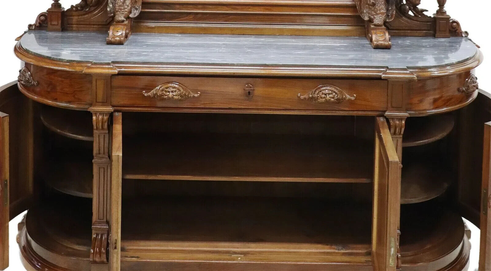 Monumental Mirrored Carved Wood Renaissance Revival Sideboard