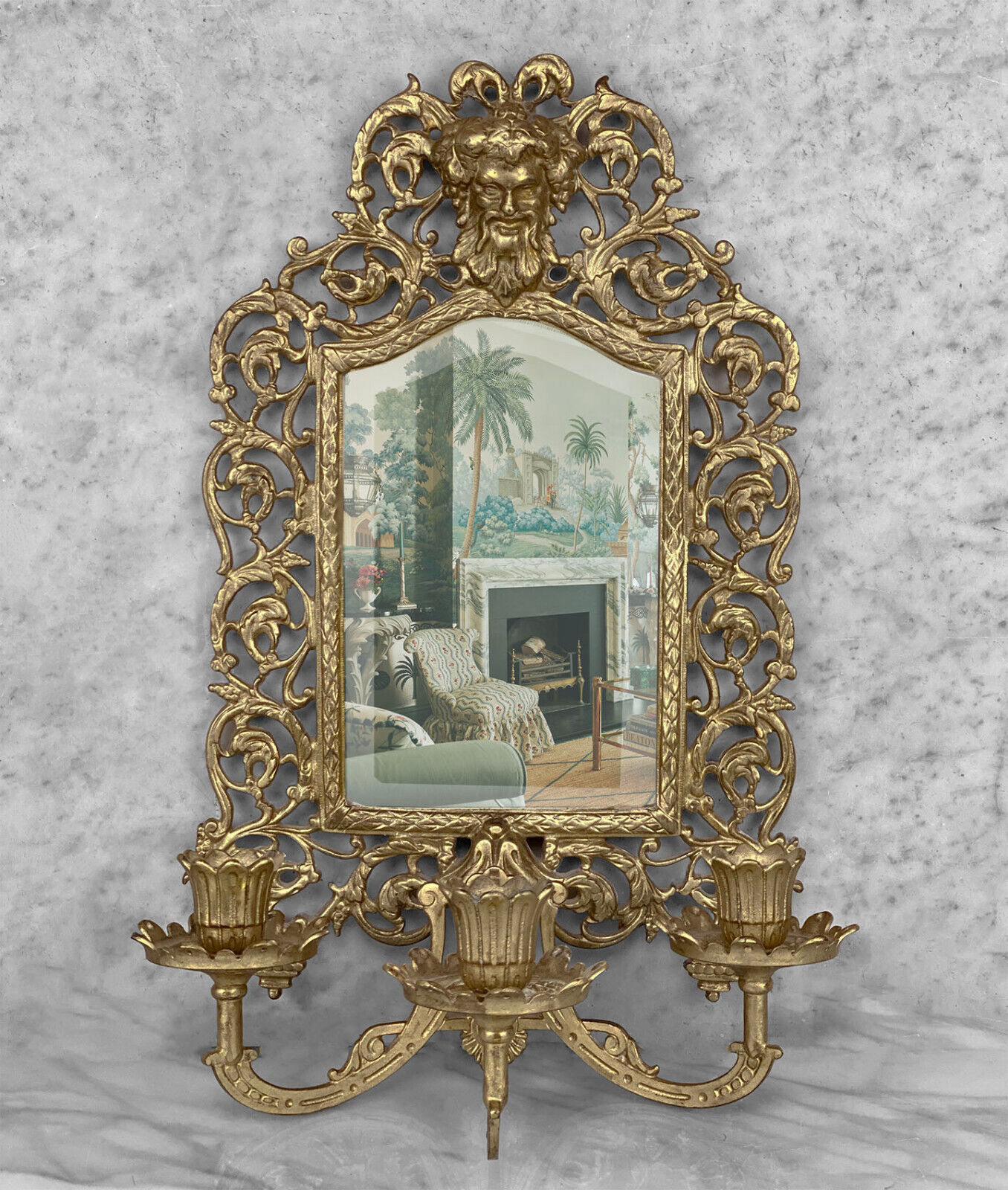 Gold Gilded Rococo Bacchus Candle Holder Sconce Mirror