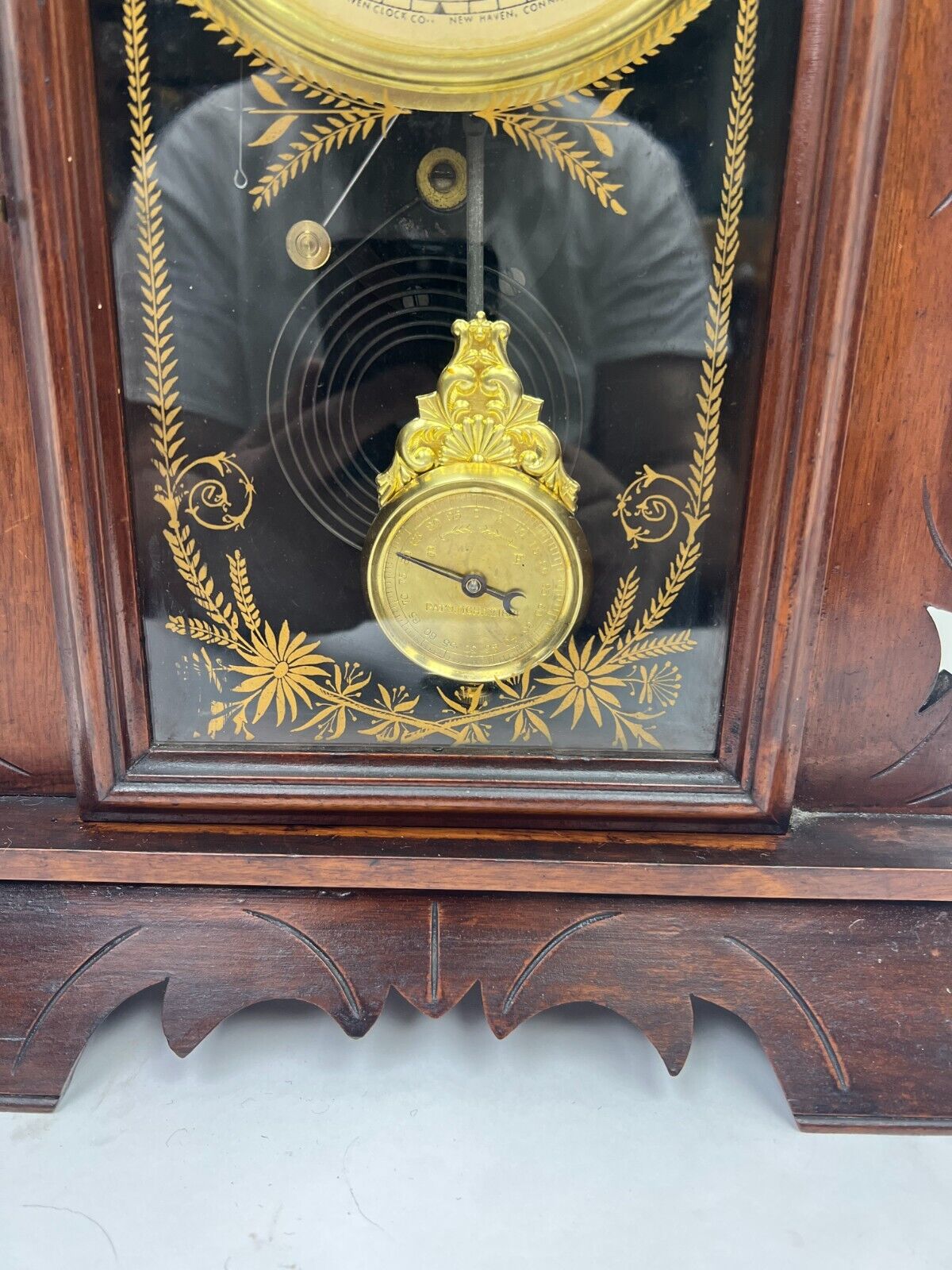 1800s Walnut Wood Working New Haven Mantel Clock