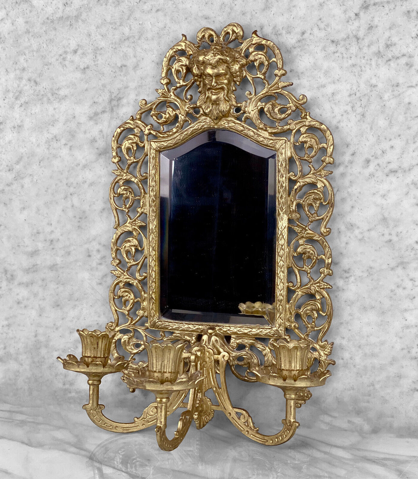 Gold Gilded Rococo Bacchus Candle Holder Sconce Mirror