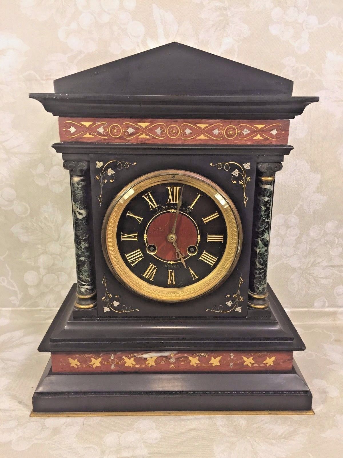 French Clock and Garniture Set with Slate and Marble