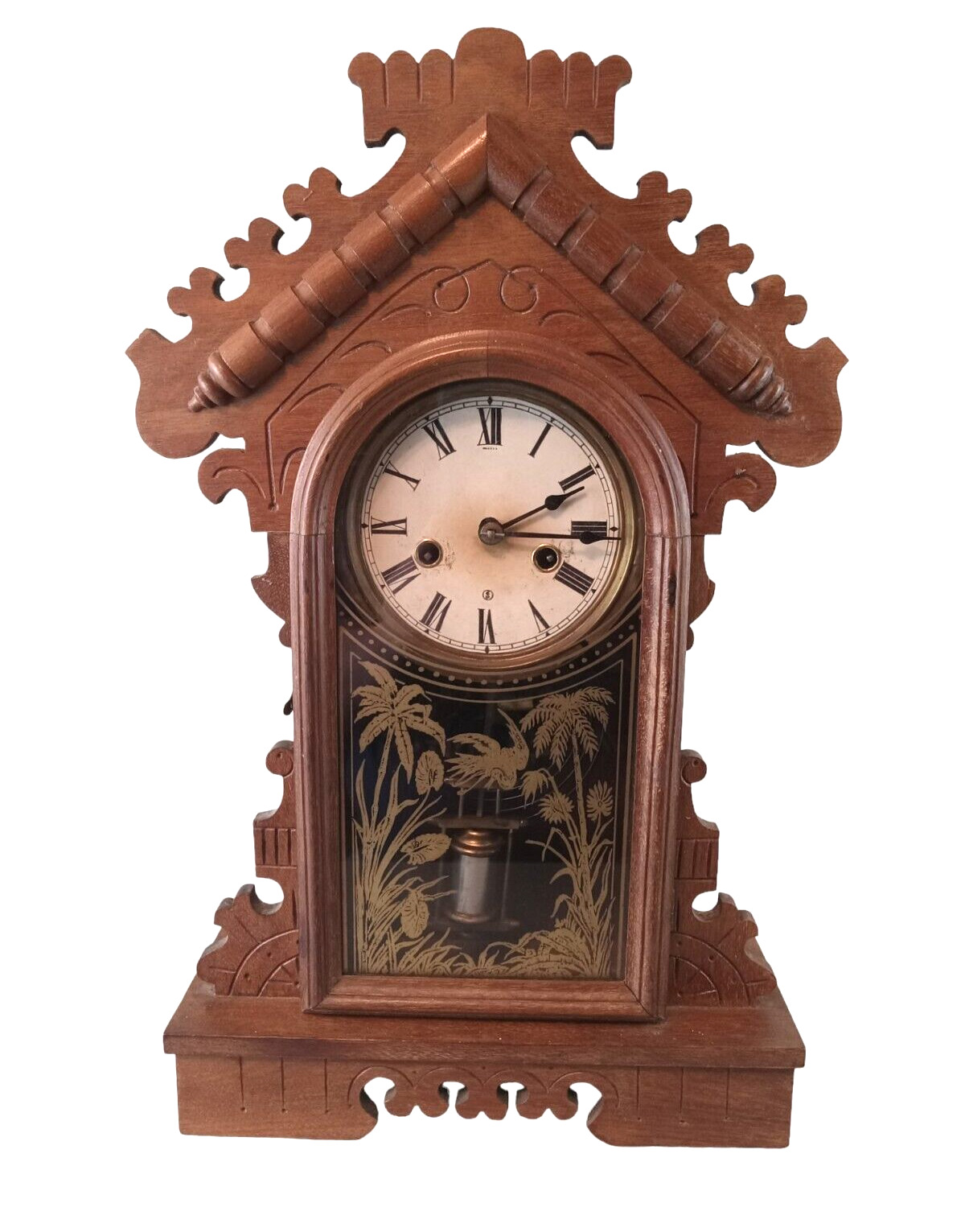 1800's E.N. WELCH Carved Oak Victorian Mantel Clock