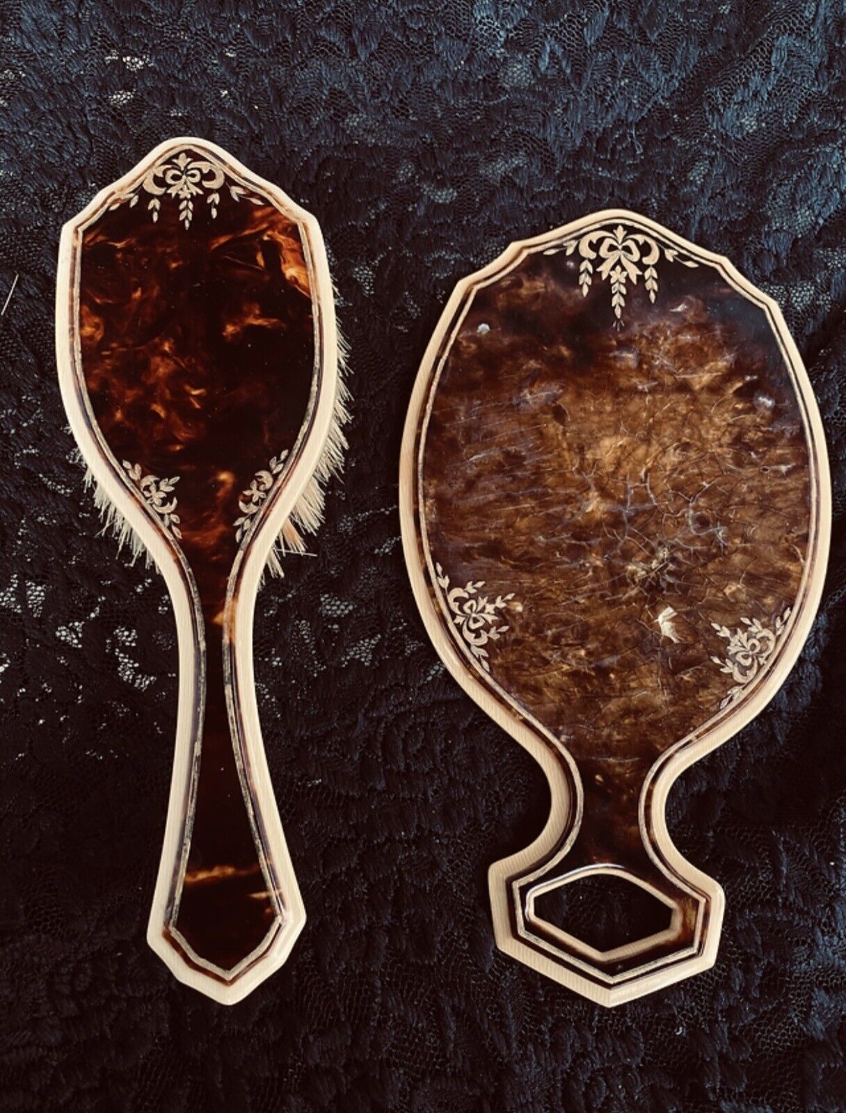 Early 1900s 5-Piece Celluloid Vanity Set Mirror/Brush Set