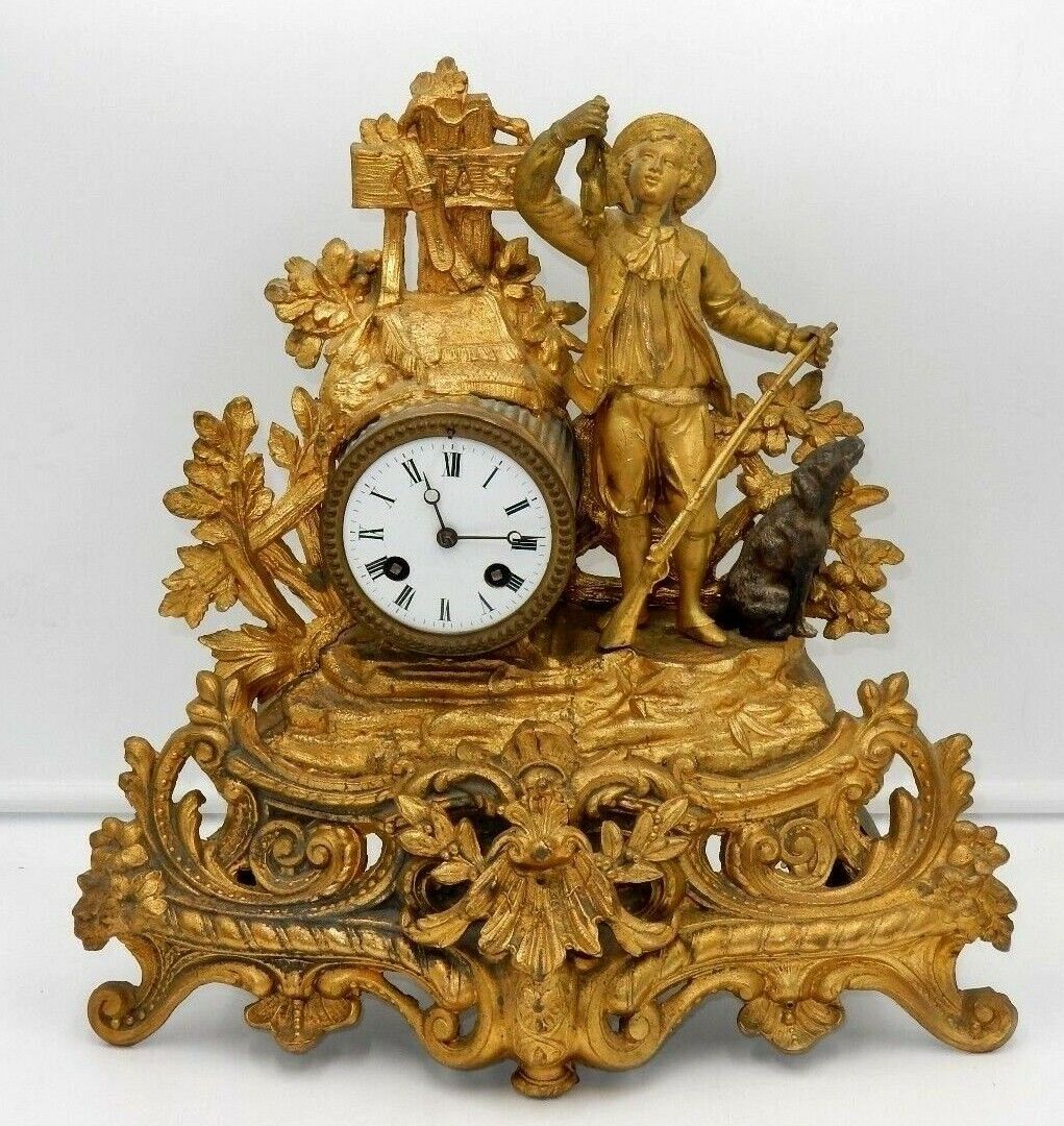 1800's A. Prevost Gold Gilt Bronze Mantel Clock