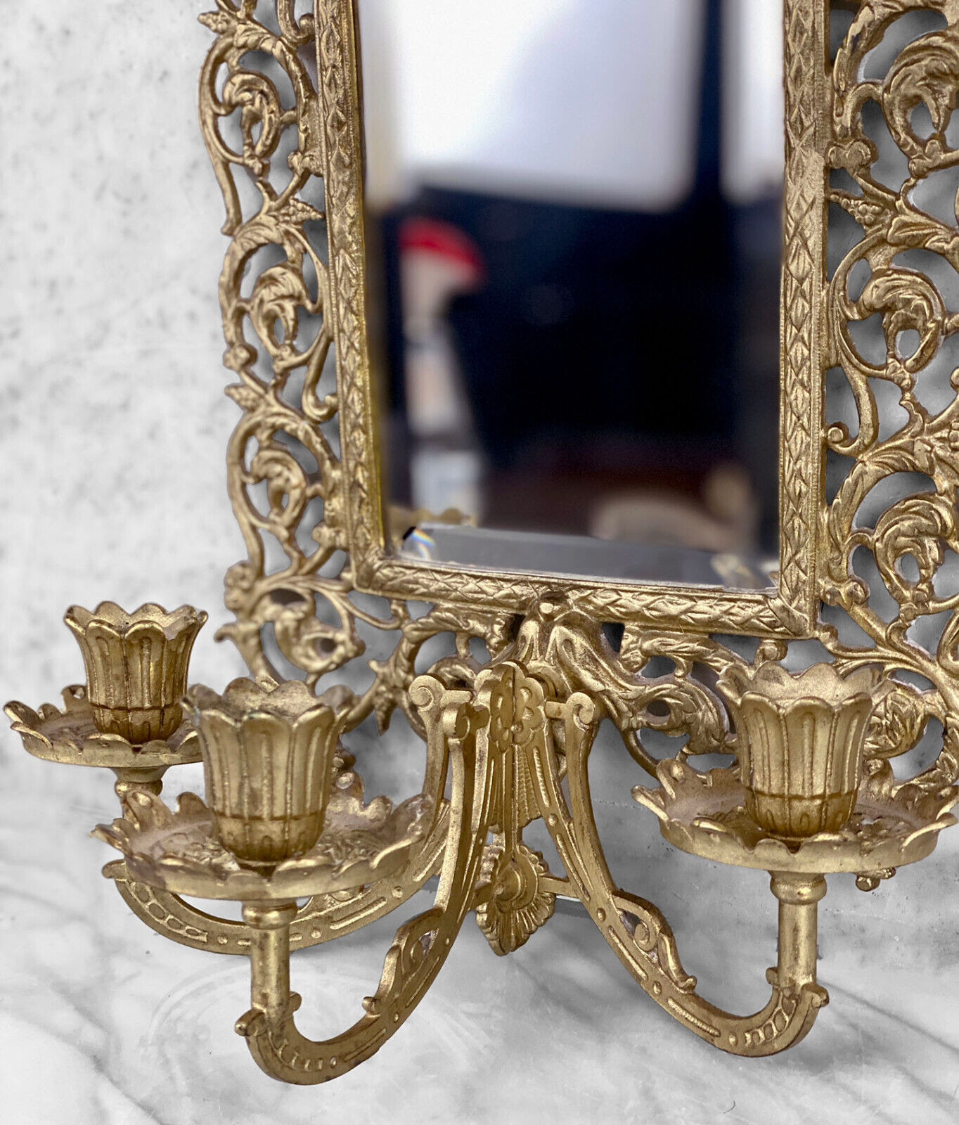 Gold Gilded Rococo Bacchus Candle Holder Sconce Mirror