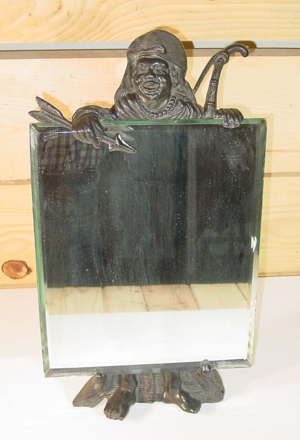 1900s Art Nouveau Africana Tribal Warrior Pewter Table Mirror