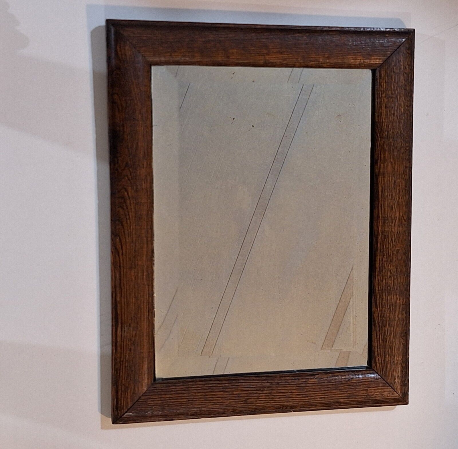 1900's Solid Oak Beveled Mirror in Vintage Frame