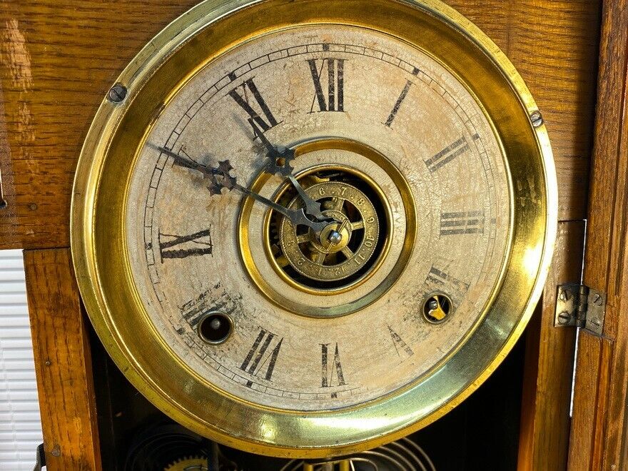1800s Gilbert Clock Company Kitchen Clock with Time Strike, Alarm