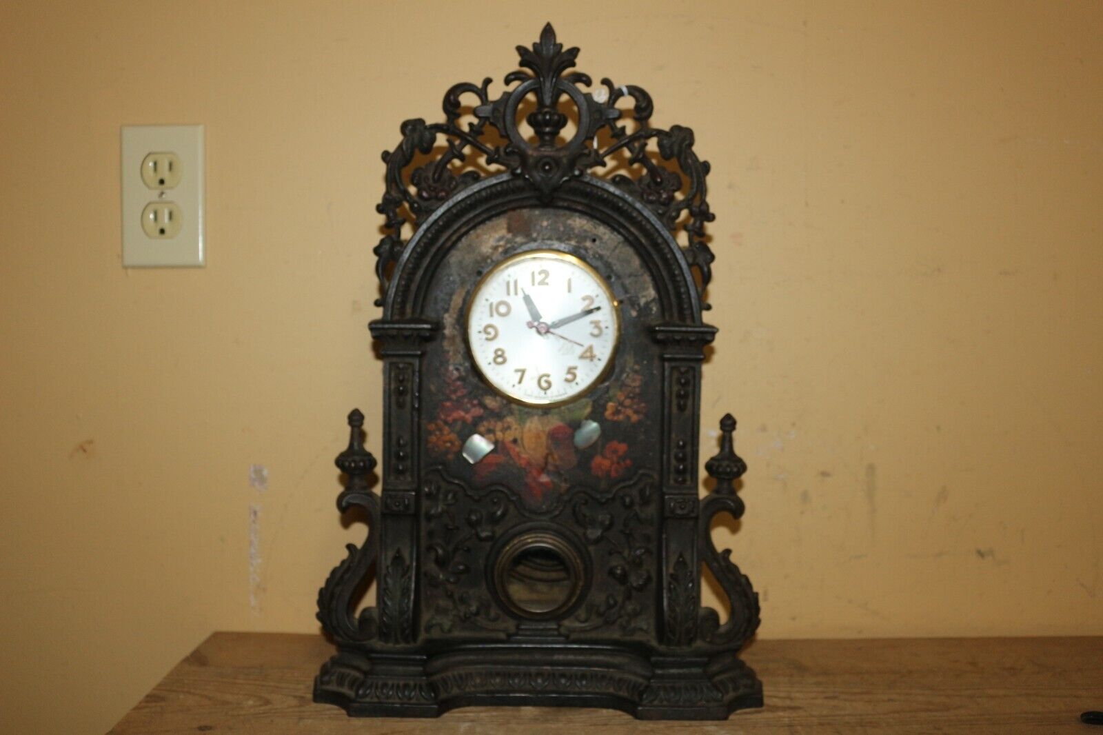 Gothic Victorian 1800's Ornate Cast Iron Mantel Clock