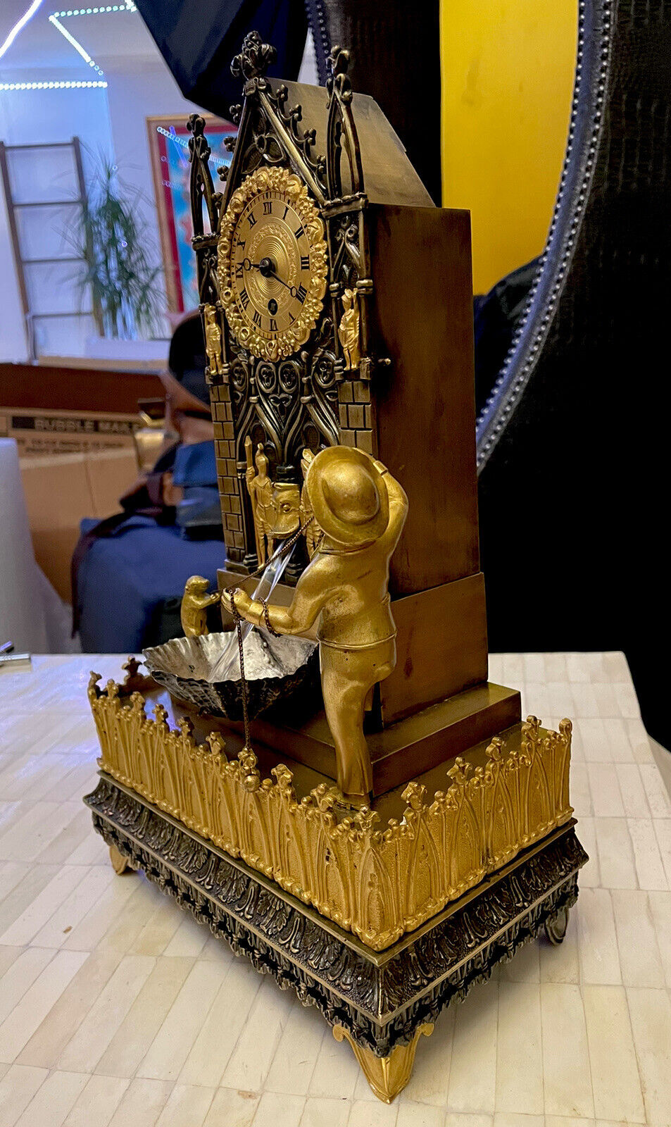 1800s French Bronze Automaton Animation Clock - Rare