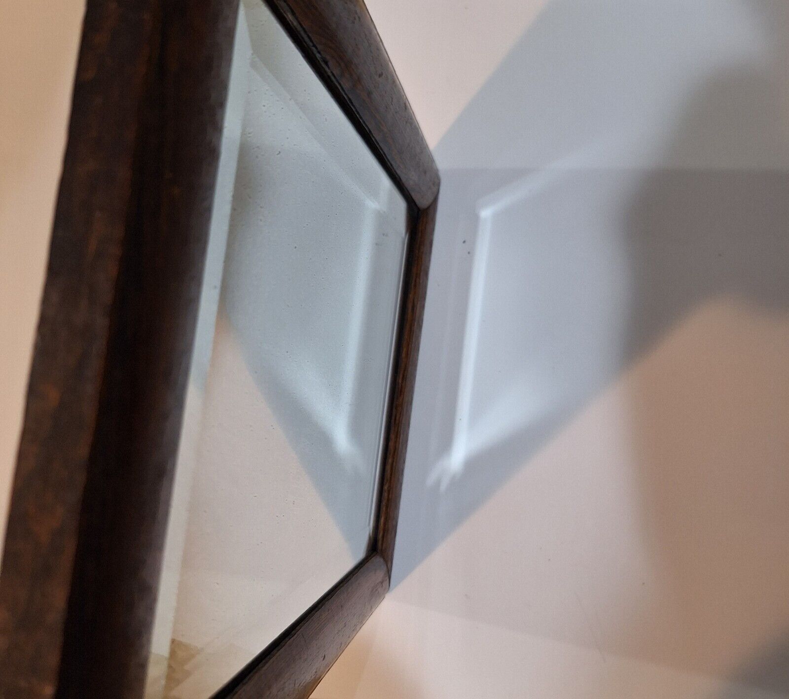 1900's Solid Oak Beveled Mirror in Vintage Frame