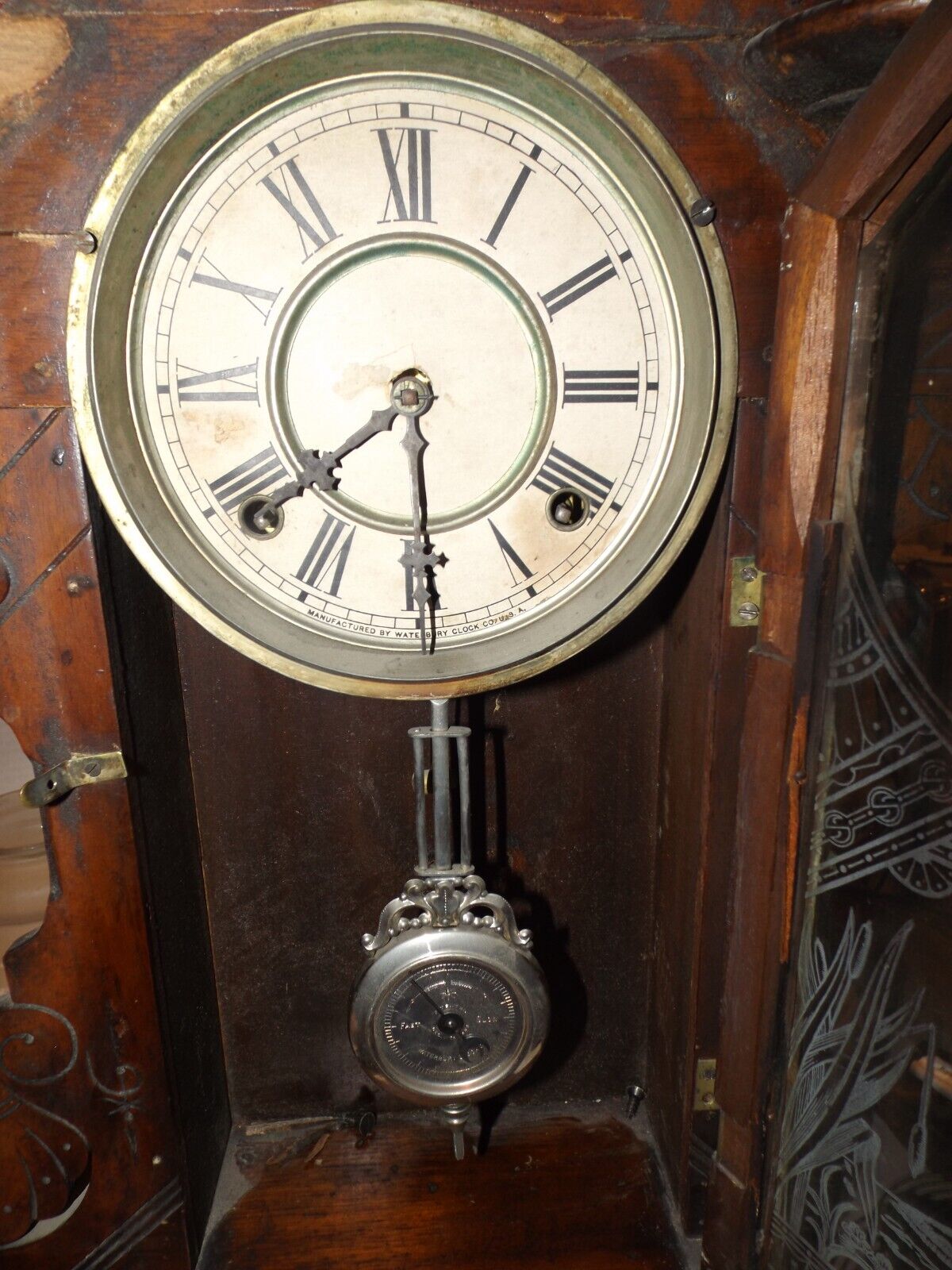 Waterbury 1800s Eastlake Mantle Clock, Walnut, Carved Antique