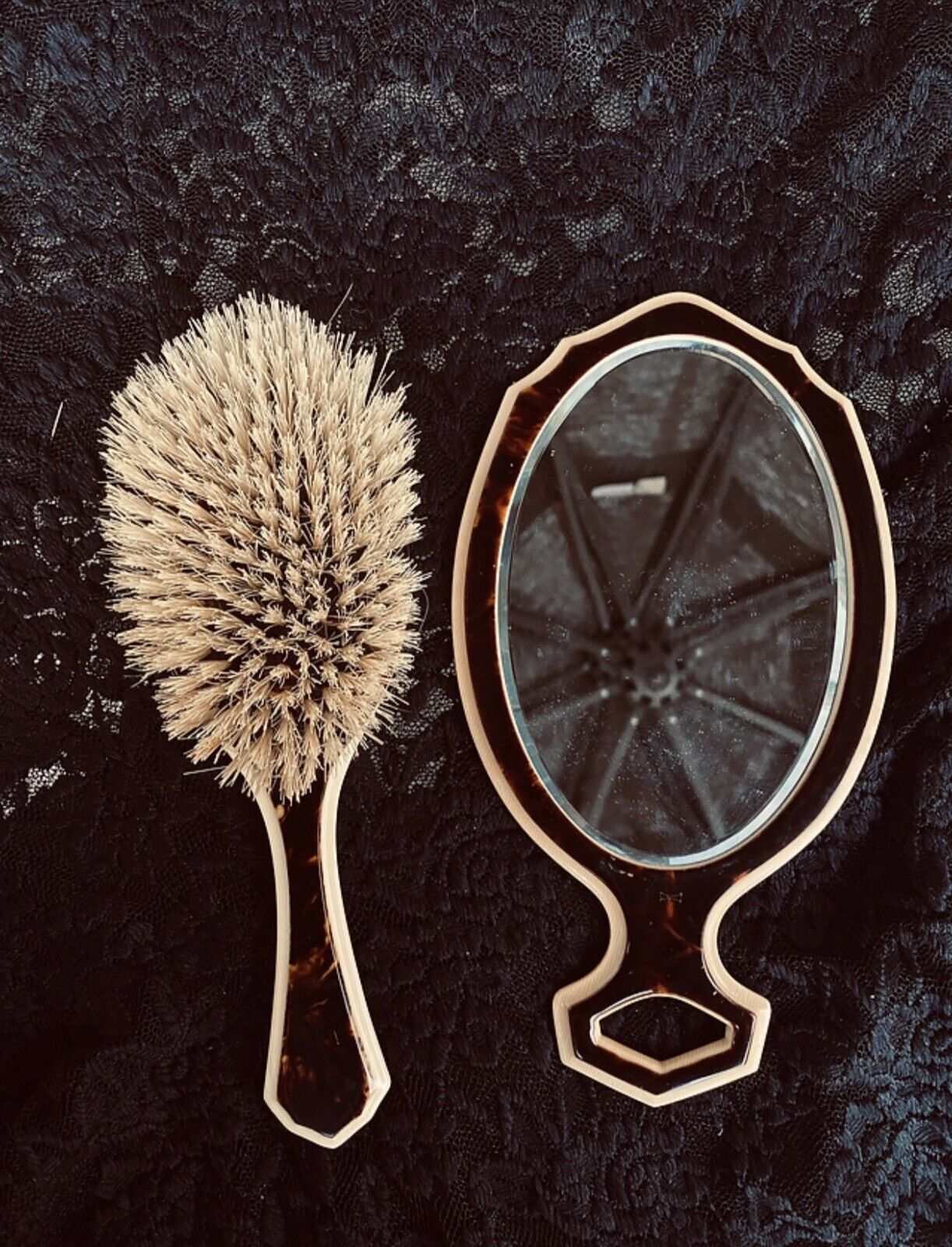 Early 1900s 5-Piece Celluloid Vanity Set Mirror/Brush Set