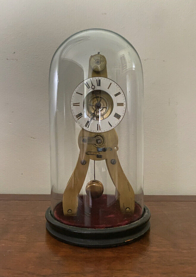 Pierret French Miniature Skeleton Clock 1800s Brass Dome